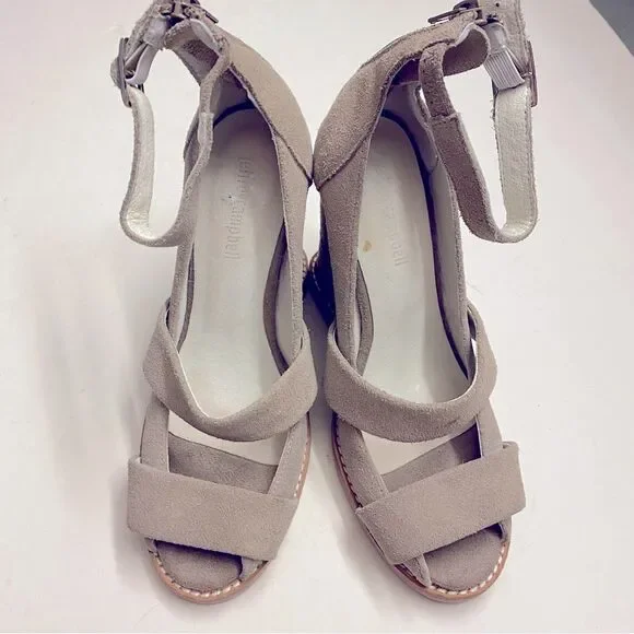 Jeffrey Campbell Dakota leather Suede tan nude Wedge sandal pumps size 8 - Picture 4 of 8